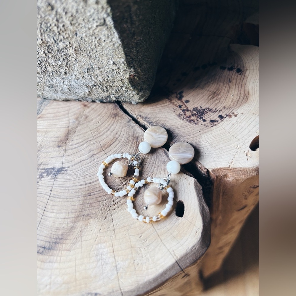 Artisan Seed Bead and Marbled Glass Hoop Earrings Boho OOAK NWT